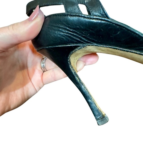 Manolo Blahnik Caracalla Pointy Toe Strappy Lace Up Heels Black Leather Sz:40 - Picture 9 of 9